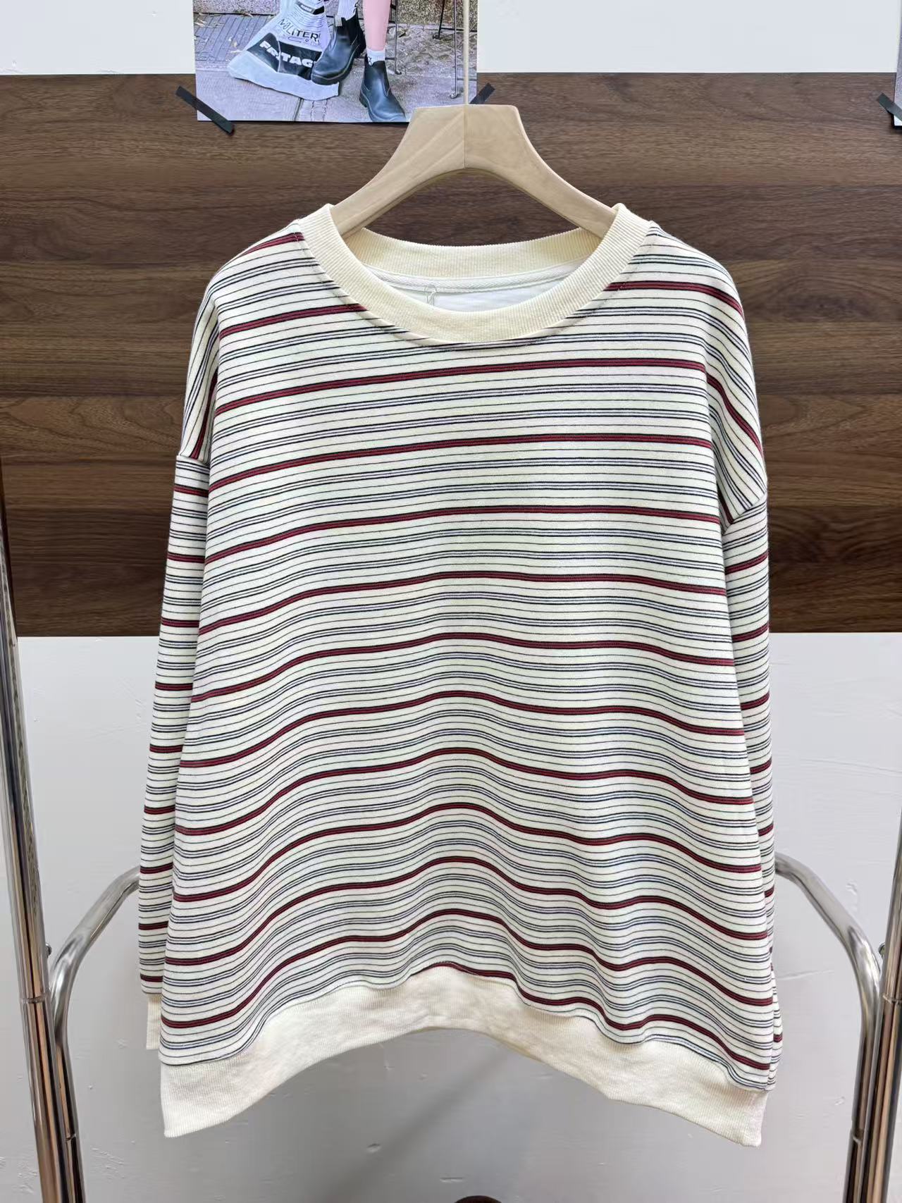 NICE圈圈/超好看条纹卫衣撞色设计圆领宽松卫衣A1353