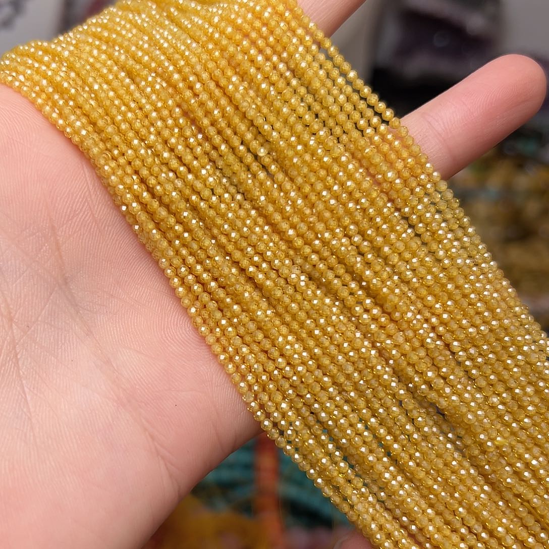 玛瑙/玉髓合金珠宝半成品C376。2mm黄色锆石一条