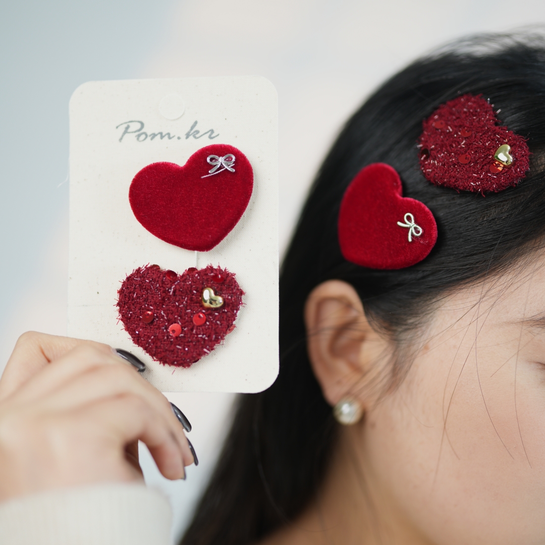 红爱心图案新款儿童酒红丝绒亮片星星造型BB夹发卡头饰