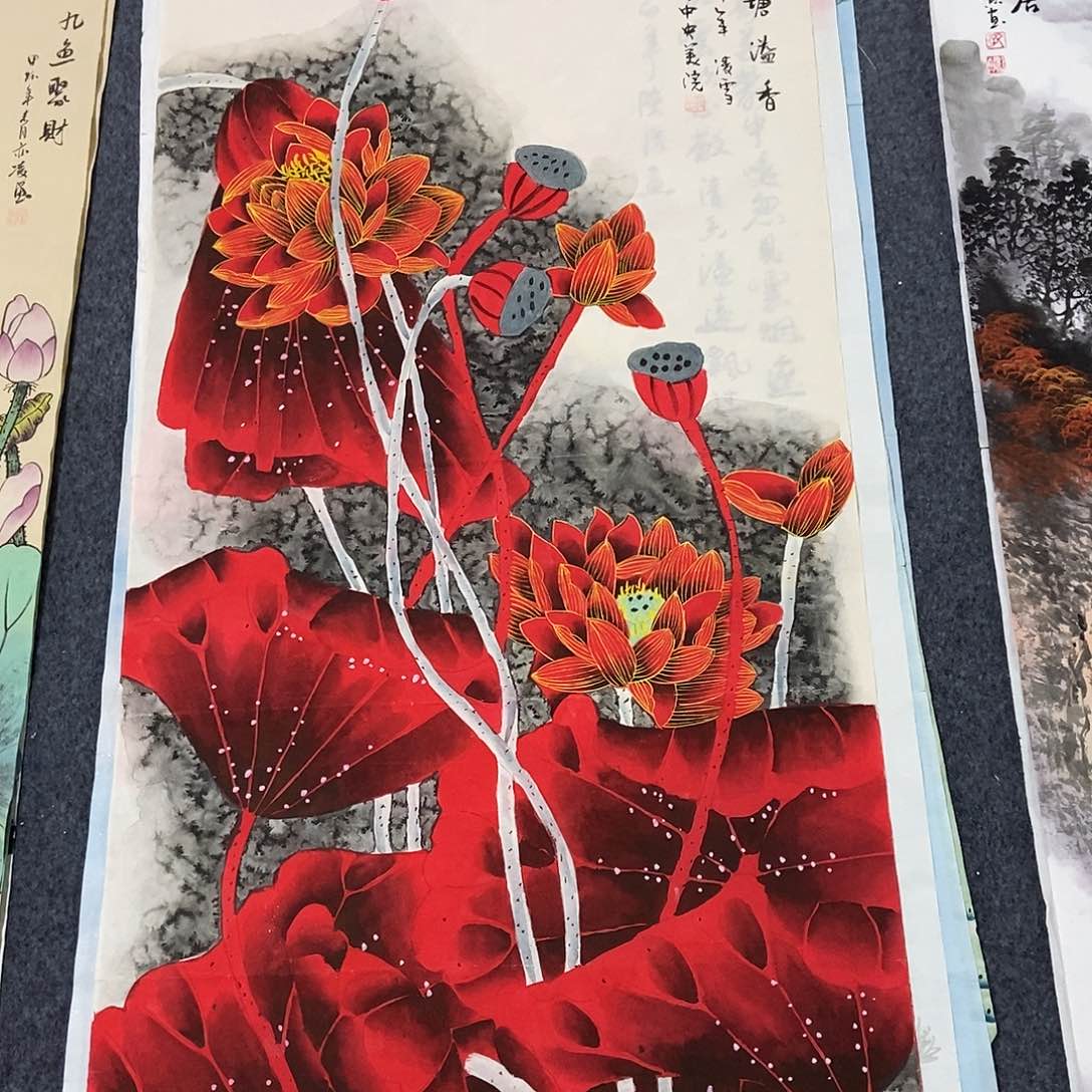国画四尺工笔荷花一副
