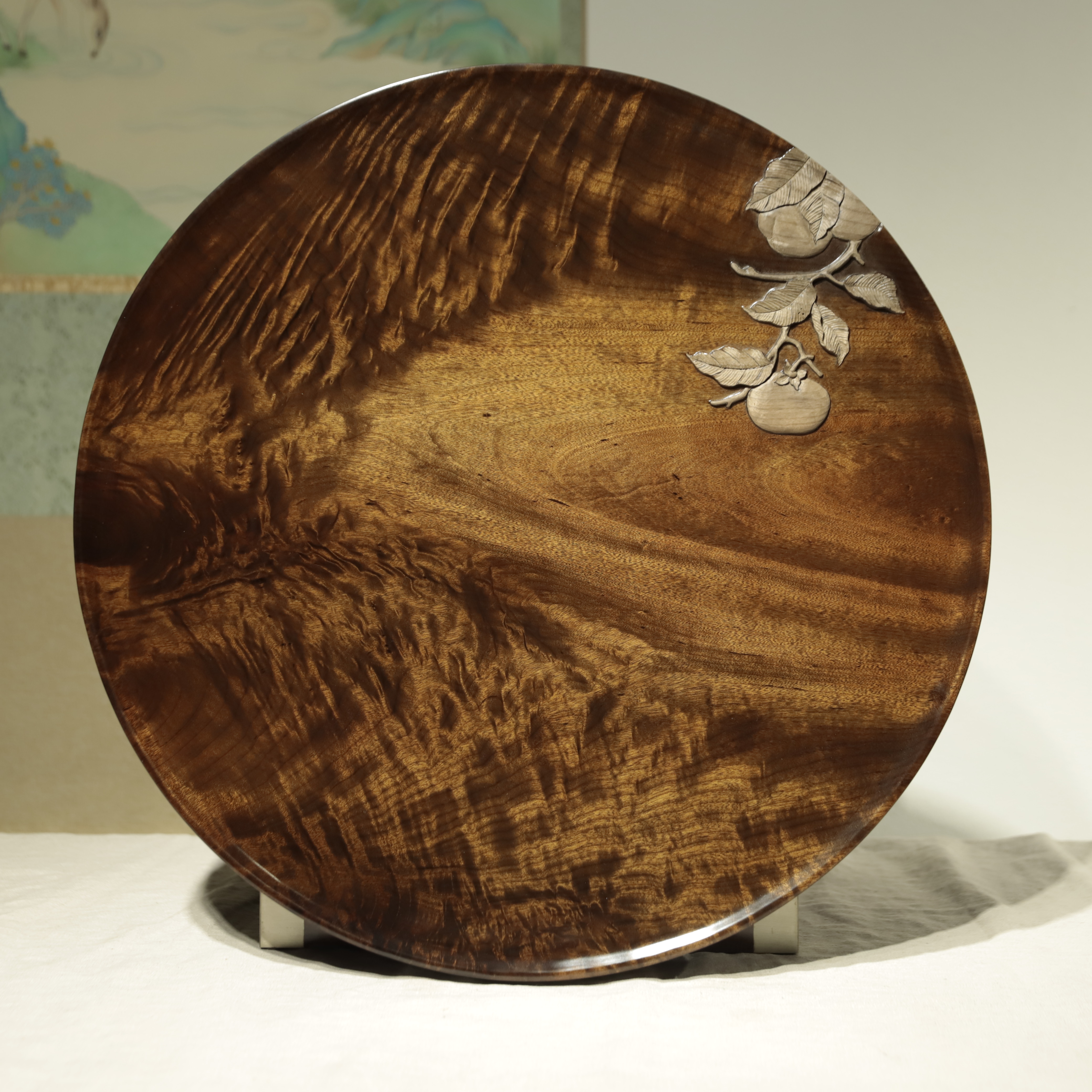 金丝楠阴沉事事如意云彩纹意境干泡摆盘50cm*4.5cm圆盘G149号