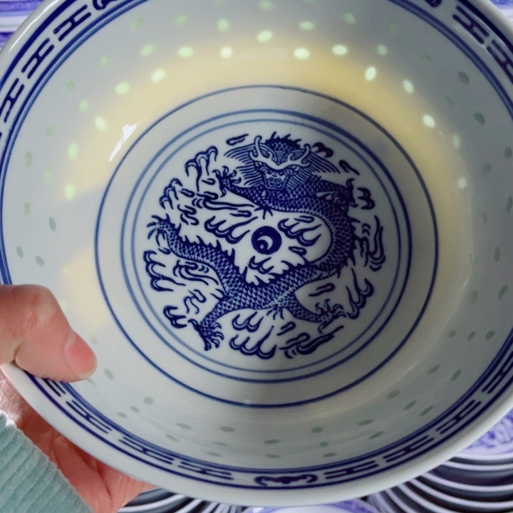 青花玲珑8寸汤碗龙纹