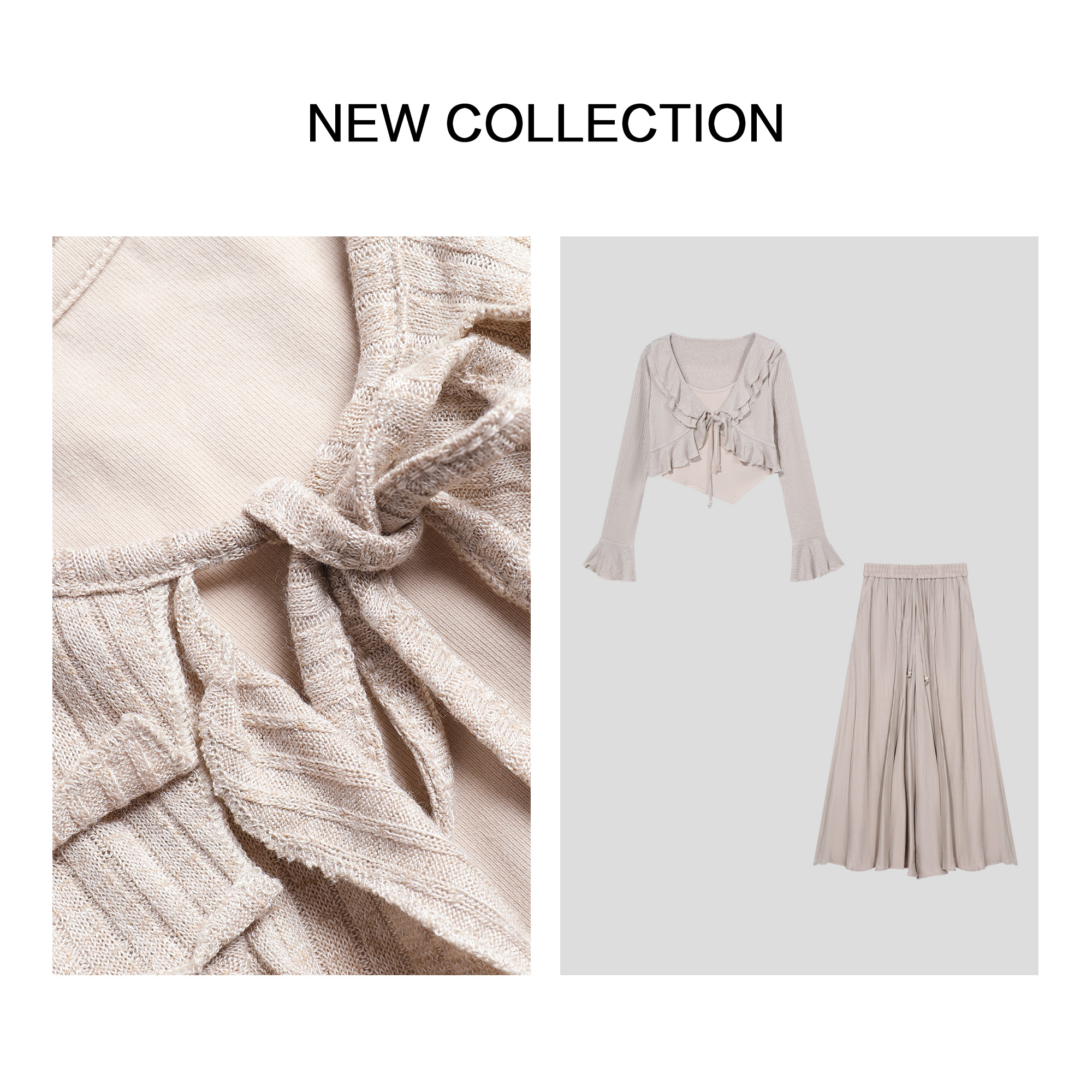 【米说专属】D1F38099B 春季外披+吊带+裤子套装，浪漫法式风情