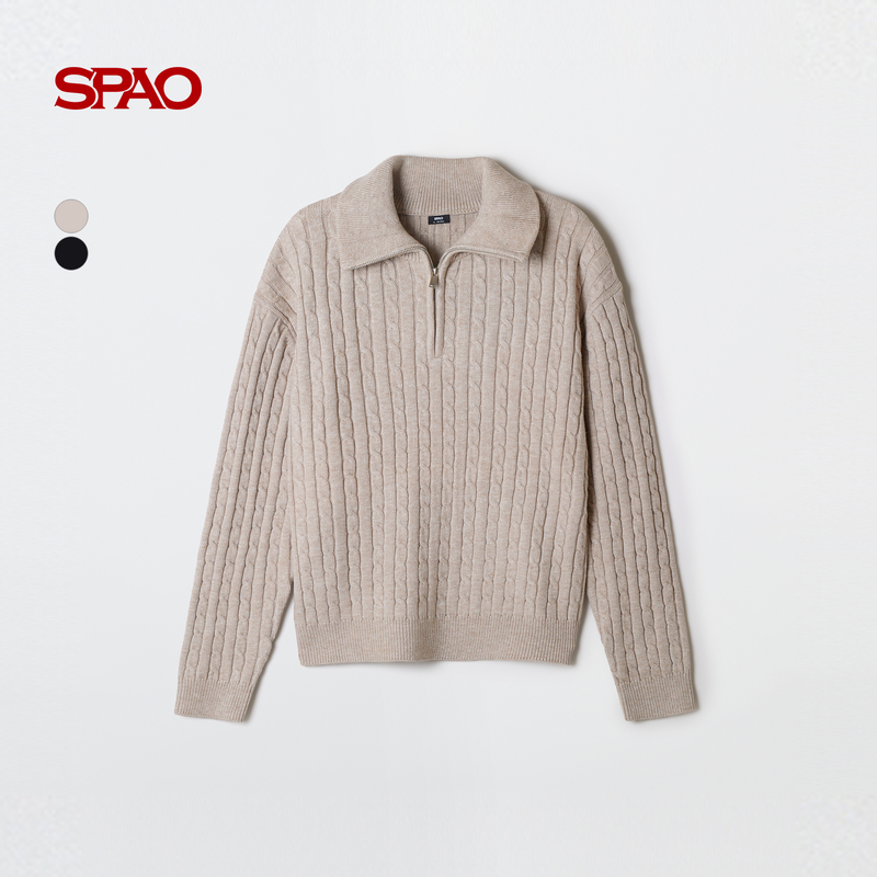 SPAO韩国同款2025冬新品男士简约休闲纯色套头针织毛衣SPKWG12M03
