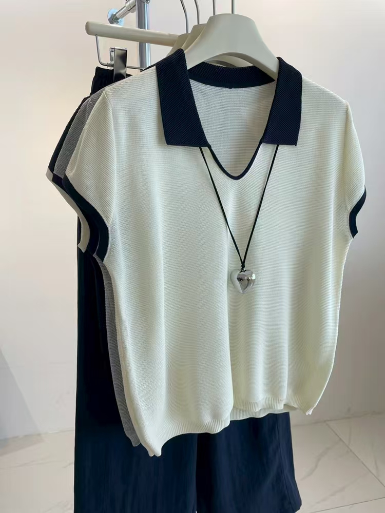 韩系气质 显瘦透气 撞色polo衫