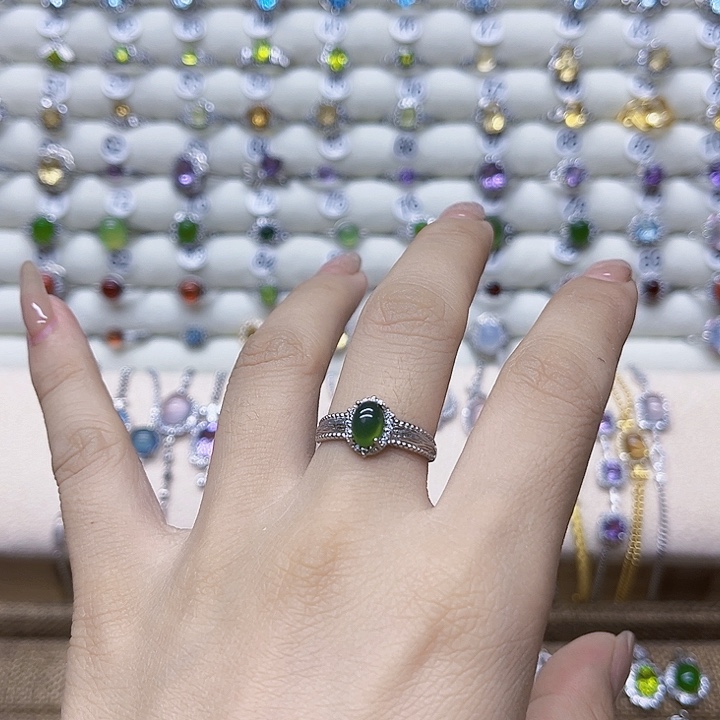 和田玉（碧玉）戒指银S925镶嵌