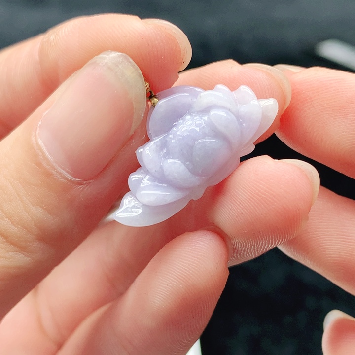 翡翠18K金镶嵌挂件天然翡翠七天鉴赏