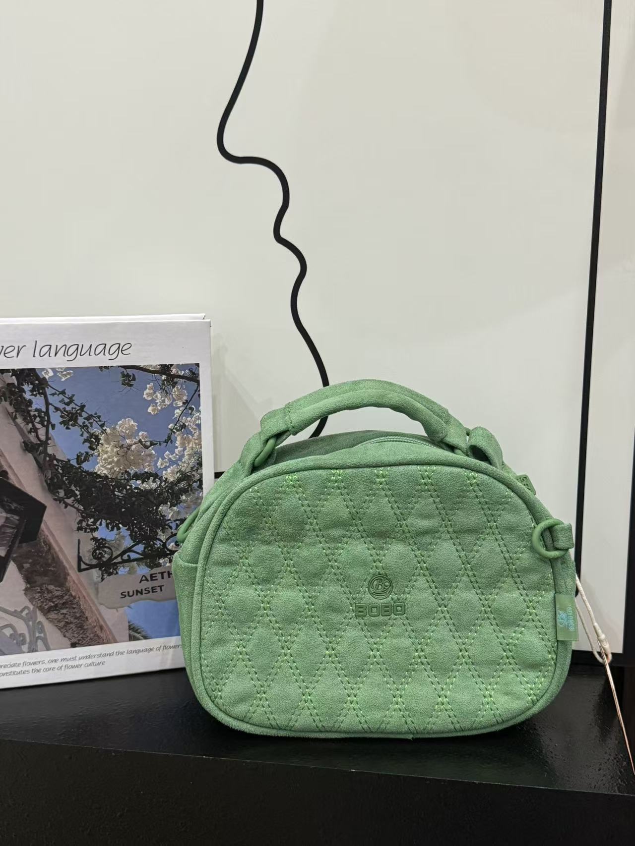 博卜摩登宝宝绒面料菱格纹单肩斜挎手提包-7672