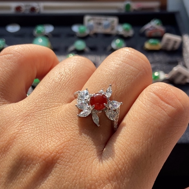 翡翠戒指银S925镶嵌戒指