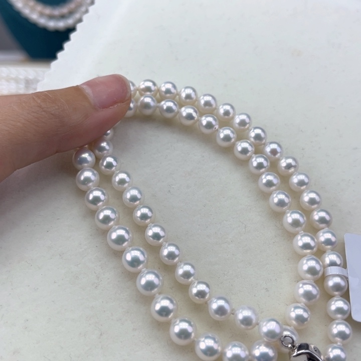 淡水珍珠颈饰银S925镶嵌6-7极光澳绿光高品