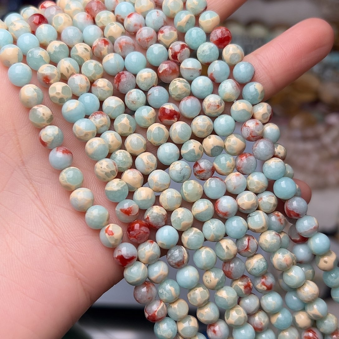 玛瑙/玉髓合金珠宝半成品Y757。6mm寿山石圆珠一条