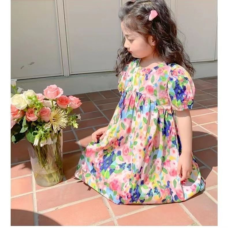 夏季2025新款儿童时髦泡泡袖公主连衣裙洋气韩版女童可爱甜美