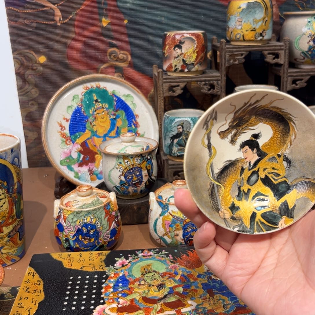 手工手绘马超茶杯