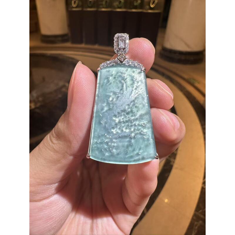 天然A货翡翠HS002山水牌吊坠多样性发一