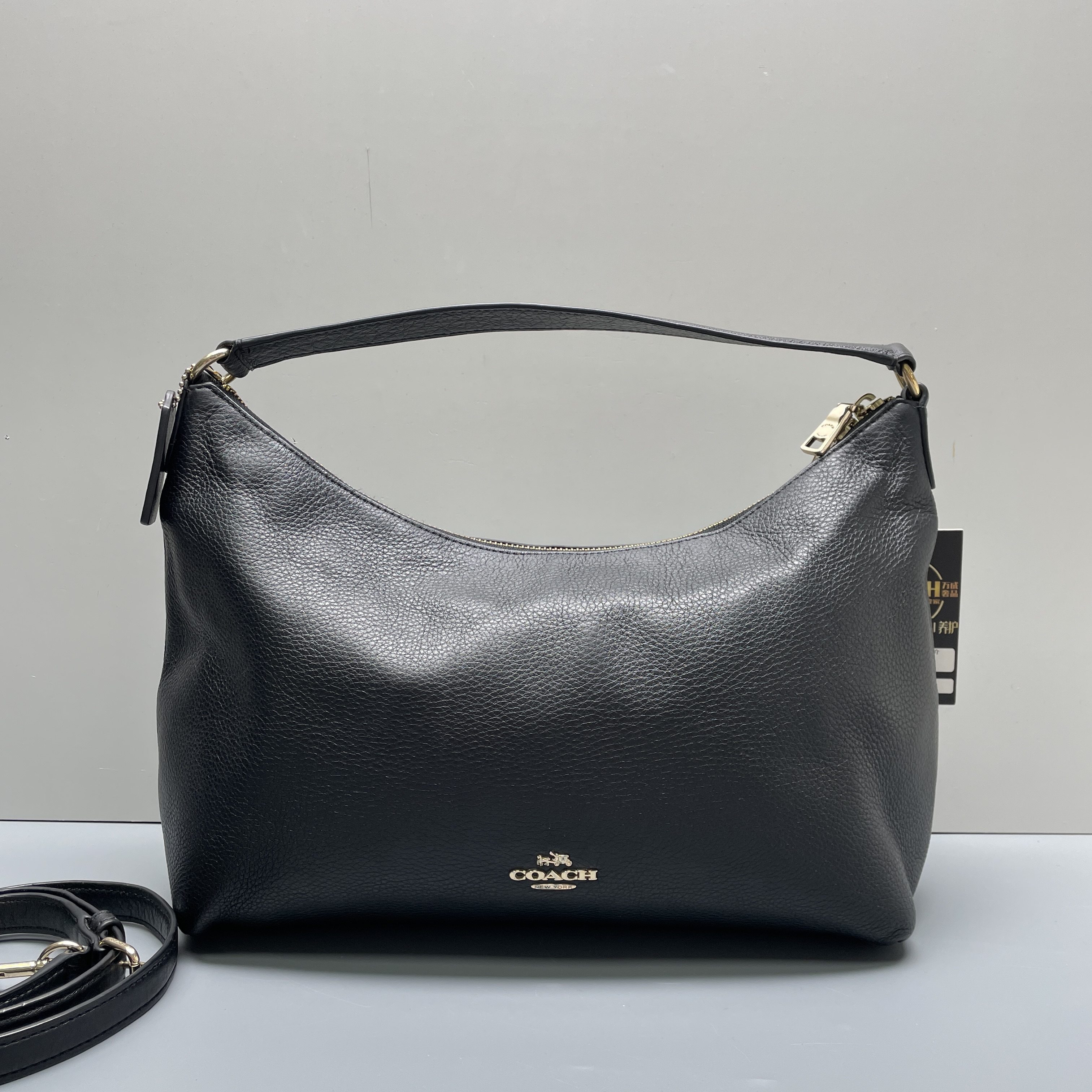 90新 COACH/蔻驰 黑色腋下包30*21*12cmMB112012