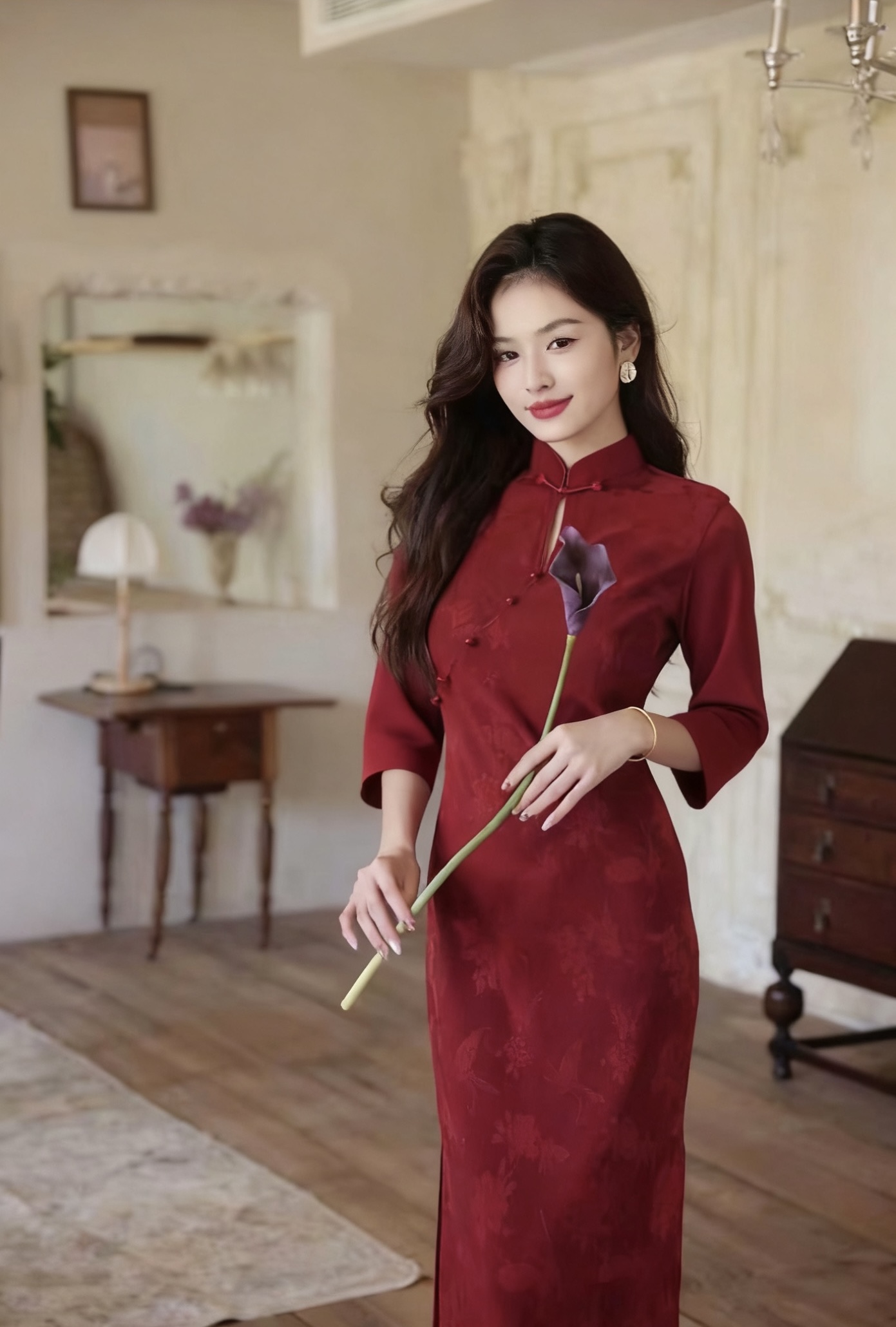 【绯色风华】新款春秋七分袖新中式长款复古显瘦敬酒服喜婆婆旗袍