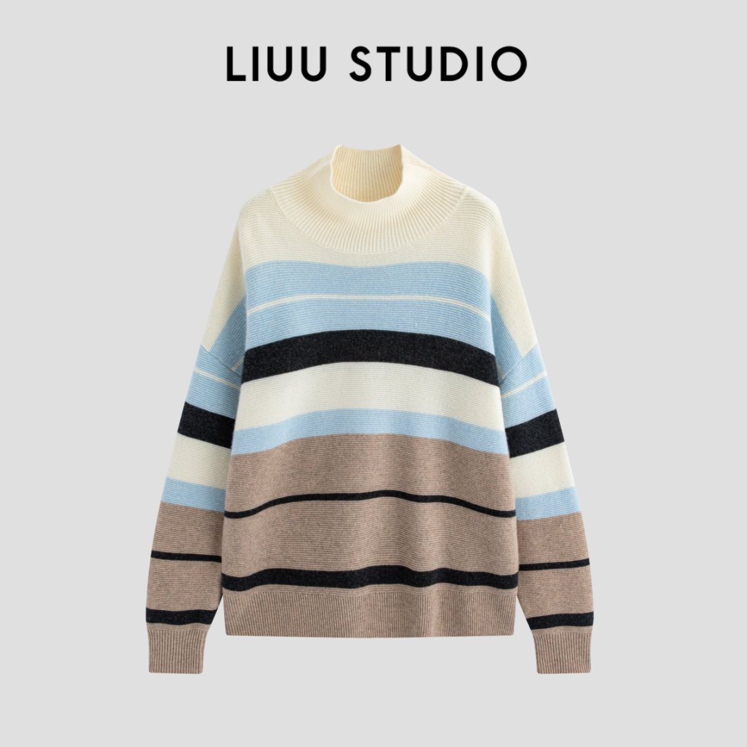 【LIUU】温暖气质 | 立领蓝咖拼色 羊绒羊毛上衣