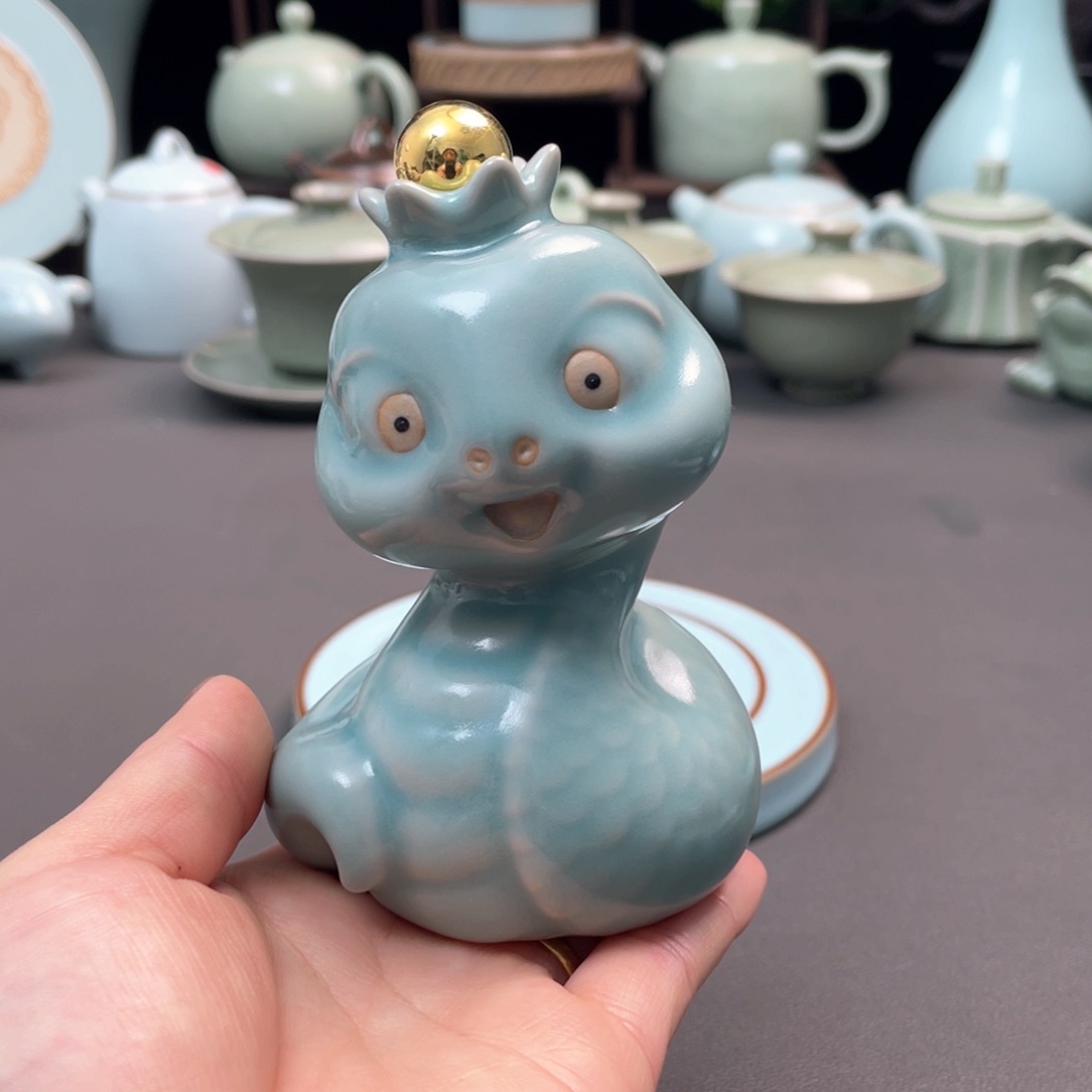 杯仿古釉灵蛇茶宠摆件简包装