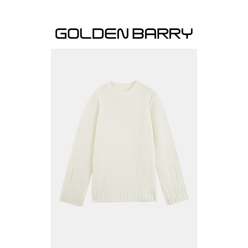 |241095设计感百搭镂空休闲毛衣圆领红色时尚必备款