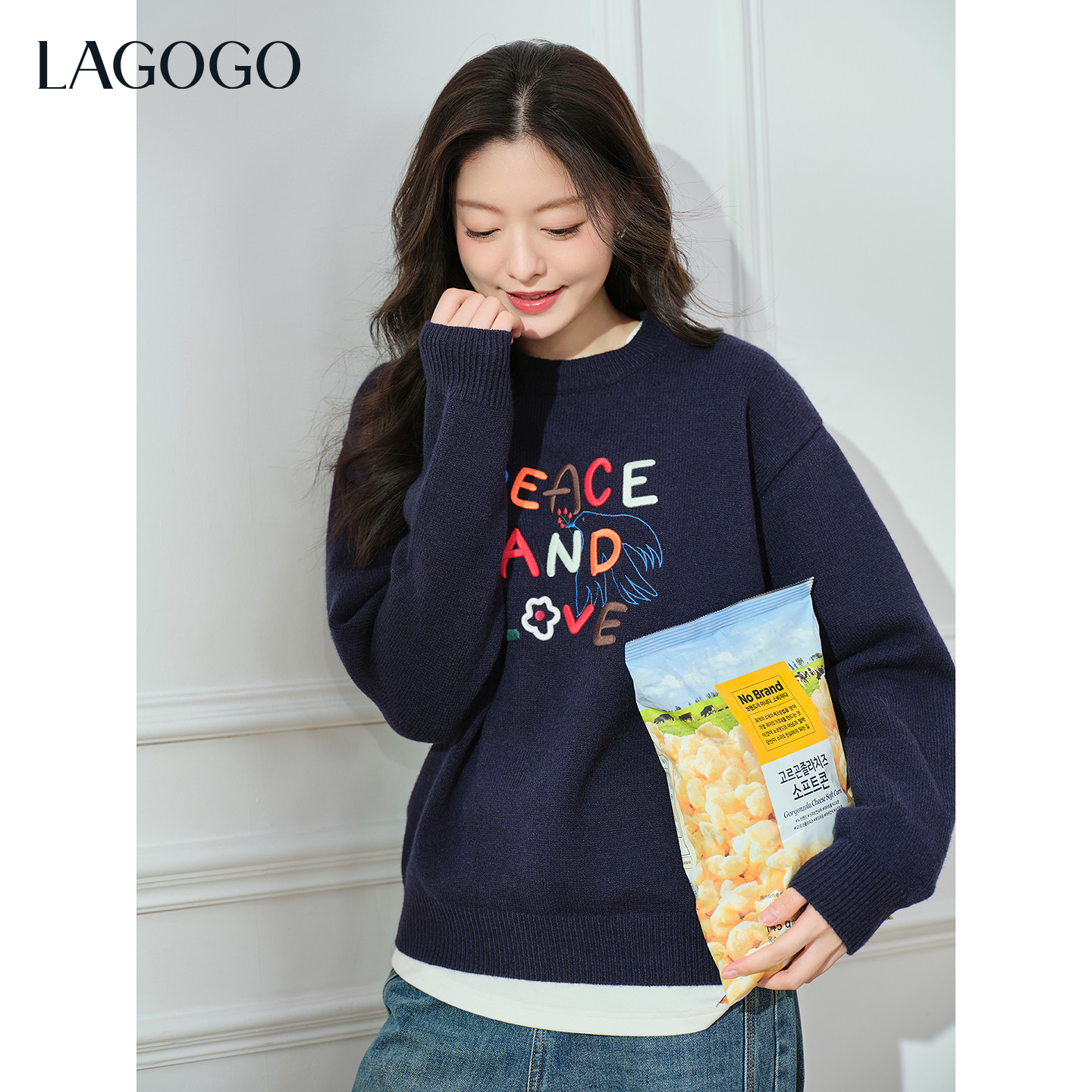 【芋总专属】lagogo新款彩虹字母刺绣针织衫女OCMM419GC9