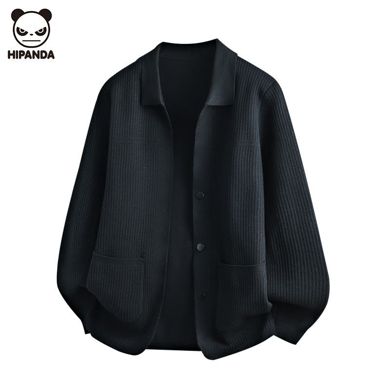 Hi Panda针织毛衣开衫男士秋季新款翻领潮牌上衣休闲百搭宽松男装