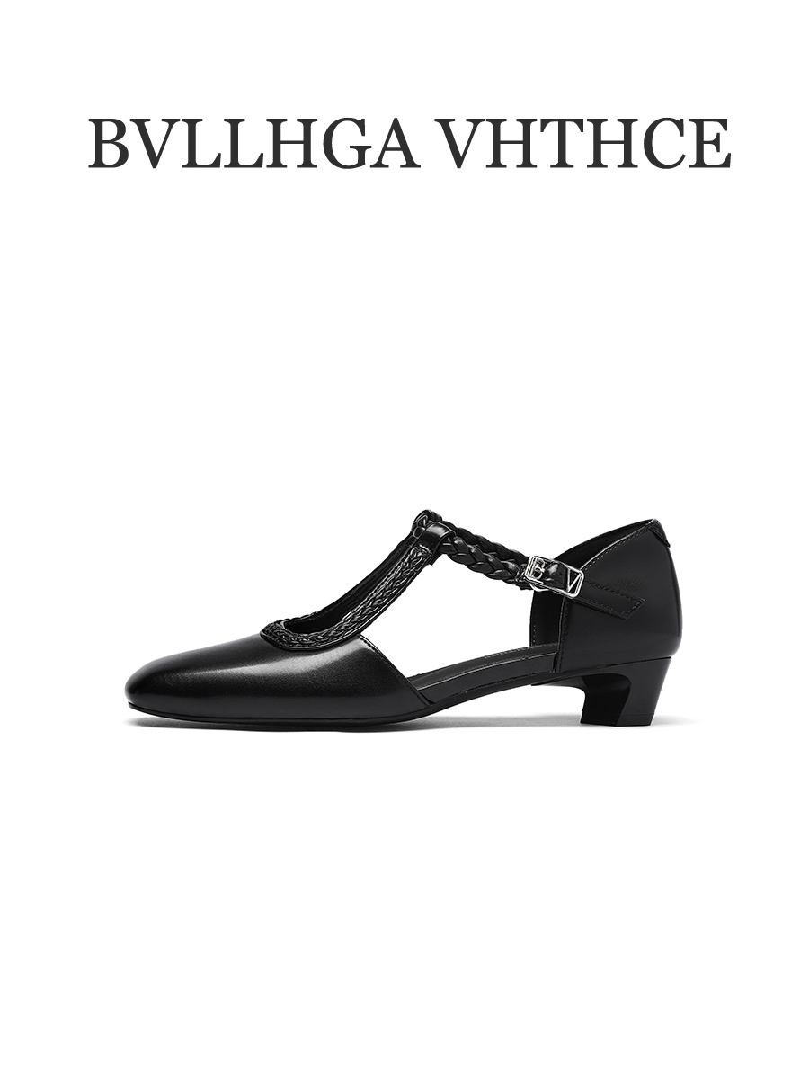 BVLLHGA VHTHCE  新款编织法式罗马鞋小方头百搭胎牛皮单鞋女 226
