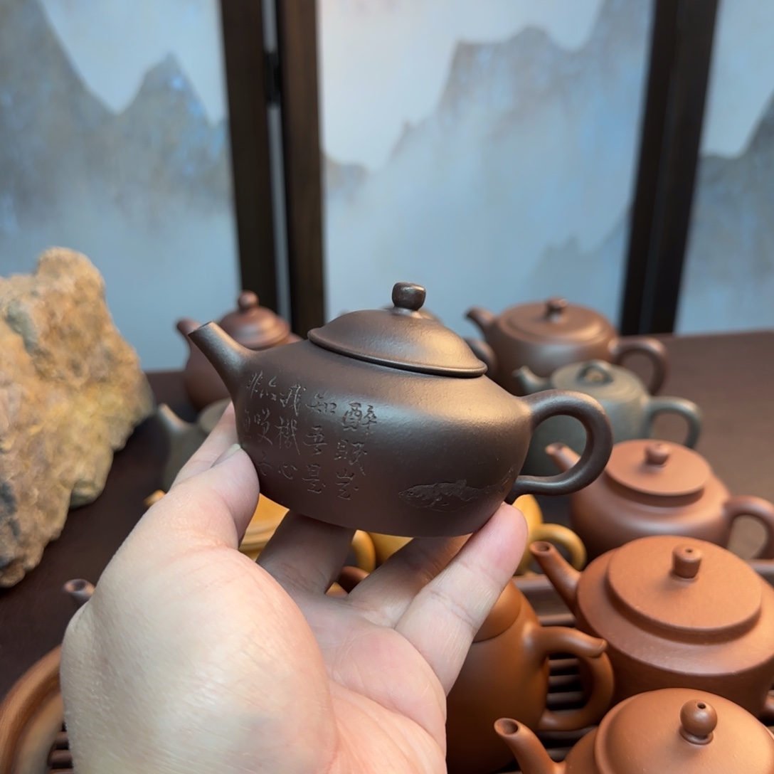 野***康紫砂茶壶深井黑紫泥子非鱼微微瑕