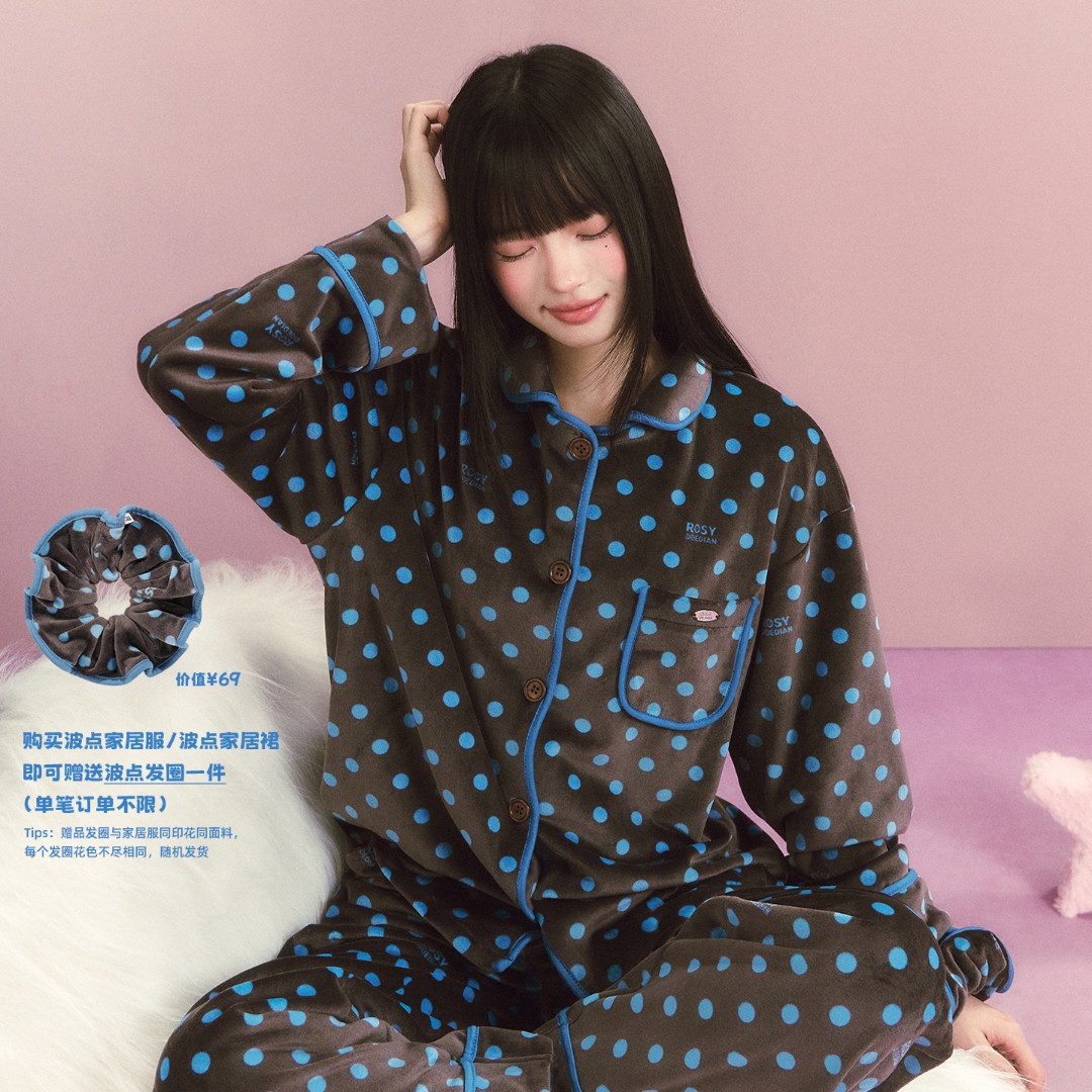 ROSYDOEDIAN不好意思系列-波点家居服长袖休闲女士长袖情侣宽松