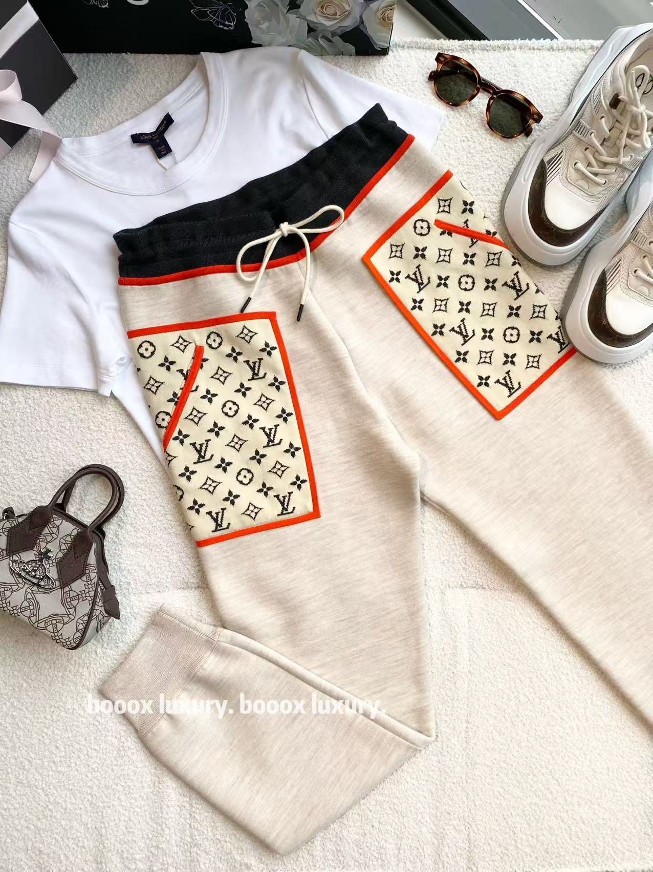 未使用 LouisVuitton/路易威登 aa3690 锦纶 老花拼色抽绳卫裤 S