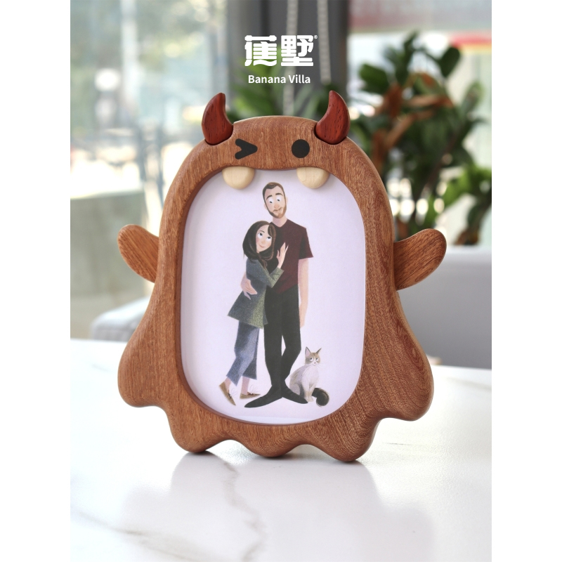 时光精灵实木相框桌面摆件创意松弛感相框摆件小怪兽生日纪念礼物