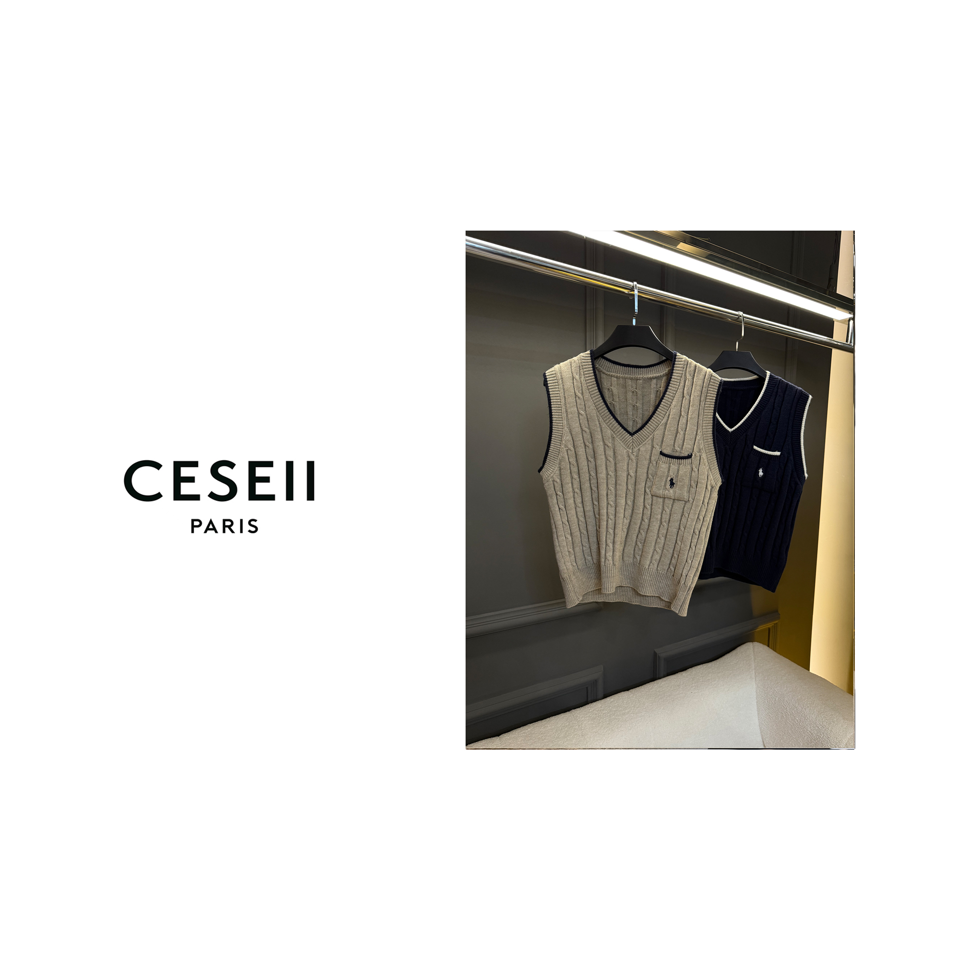 【25XJ917】CESEII绞花工艺V领毛织背心