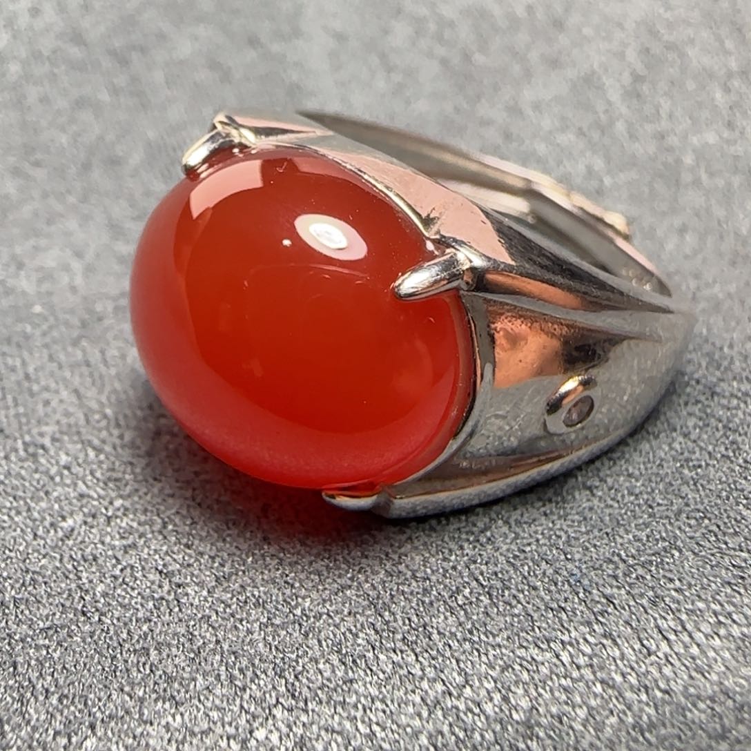 南红玛瑙银镶男戒银S925镶嵌
