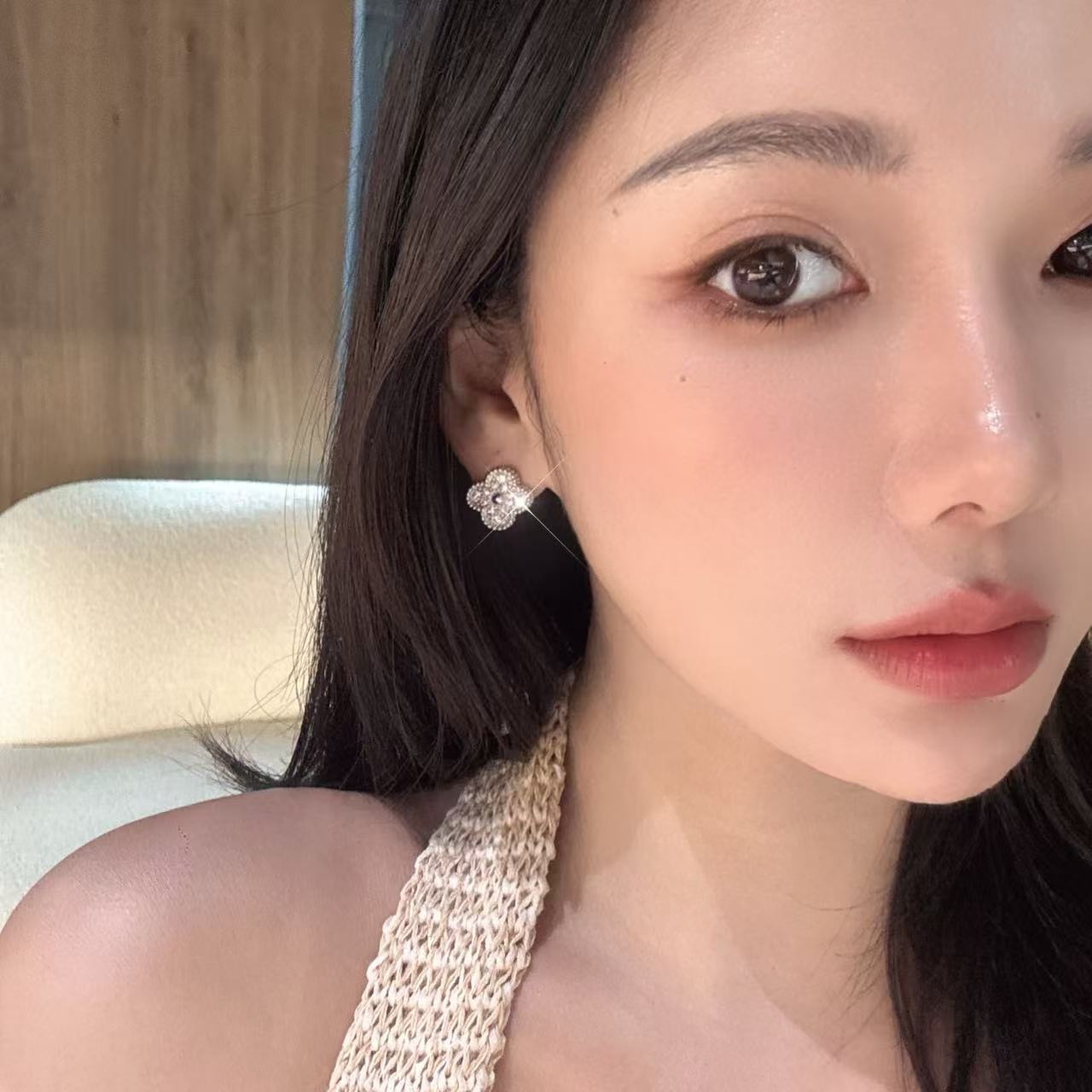 QANNA【满钻四叶花】【大钻重金版】豪华天然钻石名媛风钻石耳扣AY