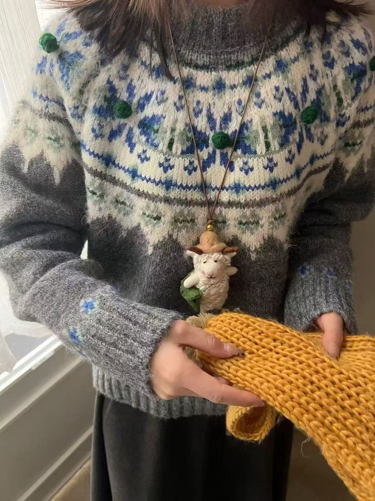 T1154『北国雪花』费尔岛秋冬针织套头女韩系