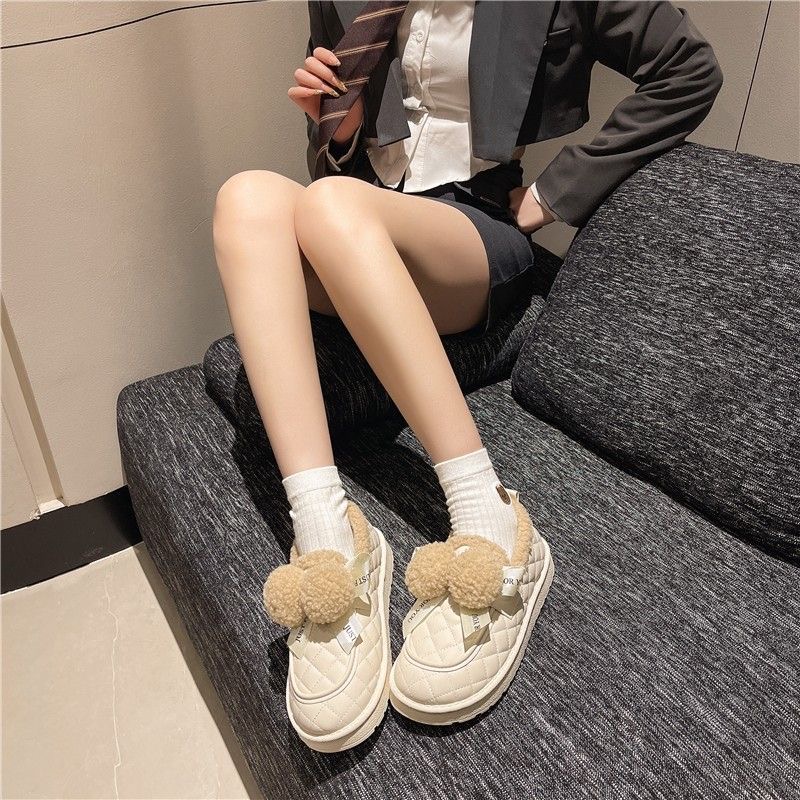 WC-22新季保暖加绒女一脚蹬妈妈乐福豆豆鞋软底防滑雪地毛毛鞋