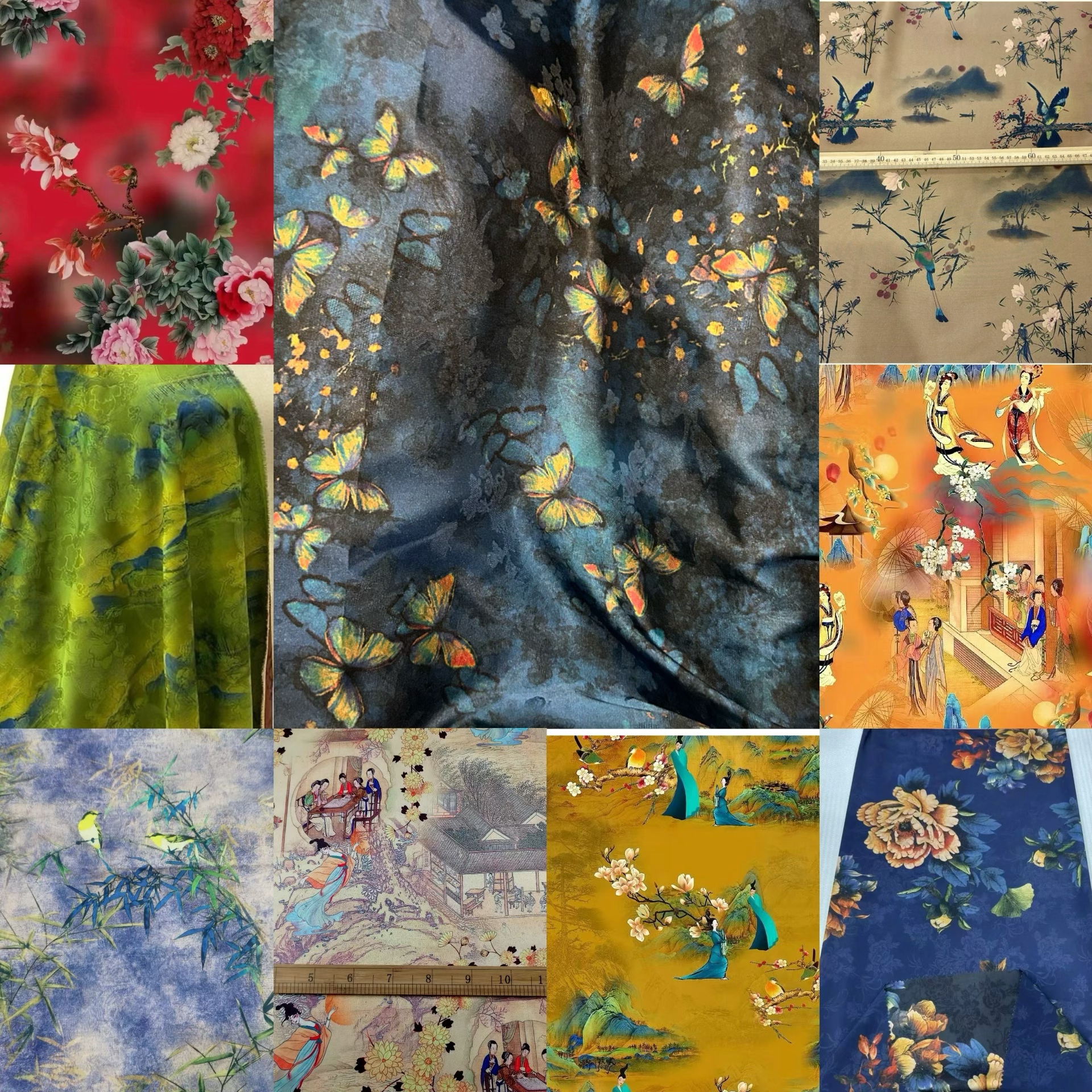 L【主播推荐】上新款仿香云纱旗袍包包连衣裙面料数码印花复古花色