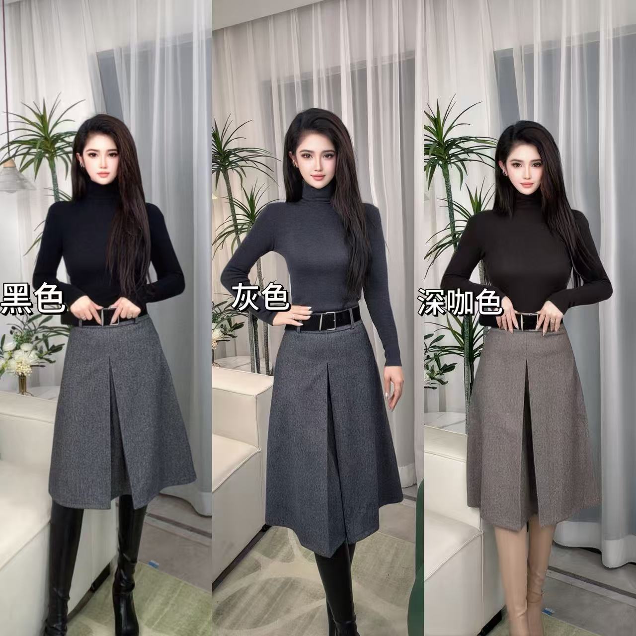 半身裙A字版拉链高腰深咖秋冬时尚气质妮子短裙