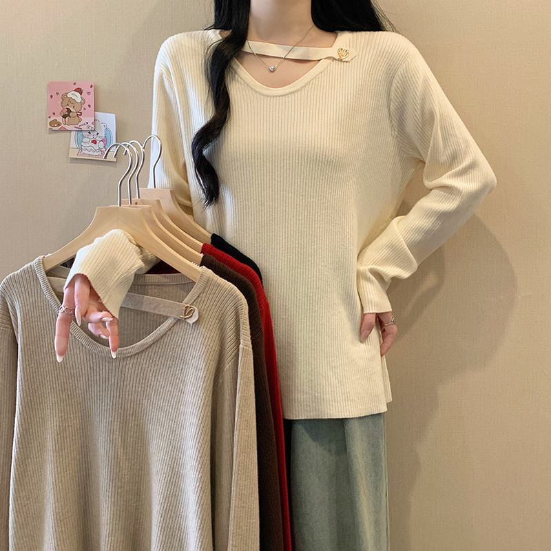 大码女装2025春季时尚针织衫上衣胖妹妹洋气长袖打底衫毛衣女3717
