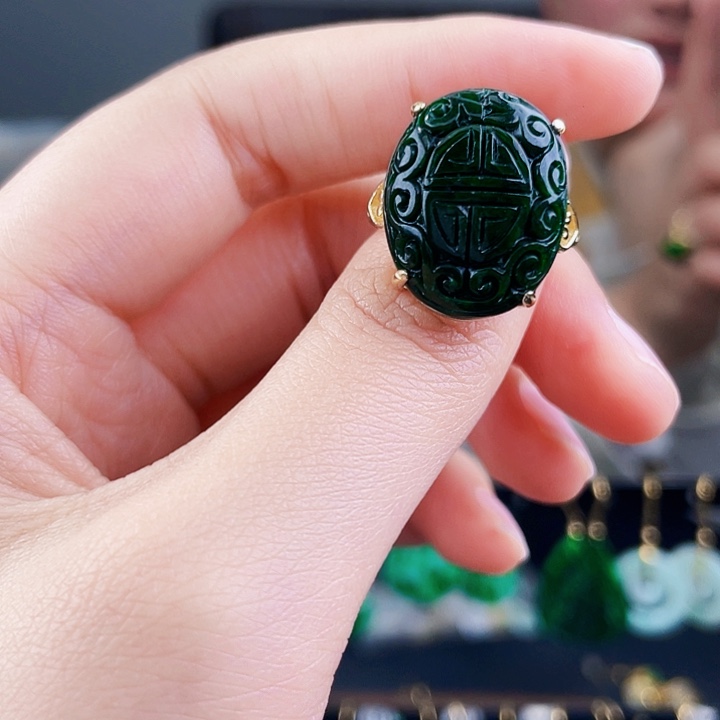 翡翠戒指银S925镶嵌饰品