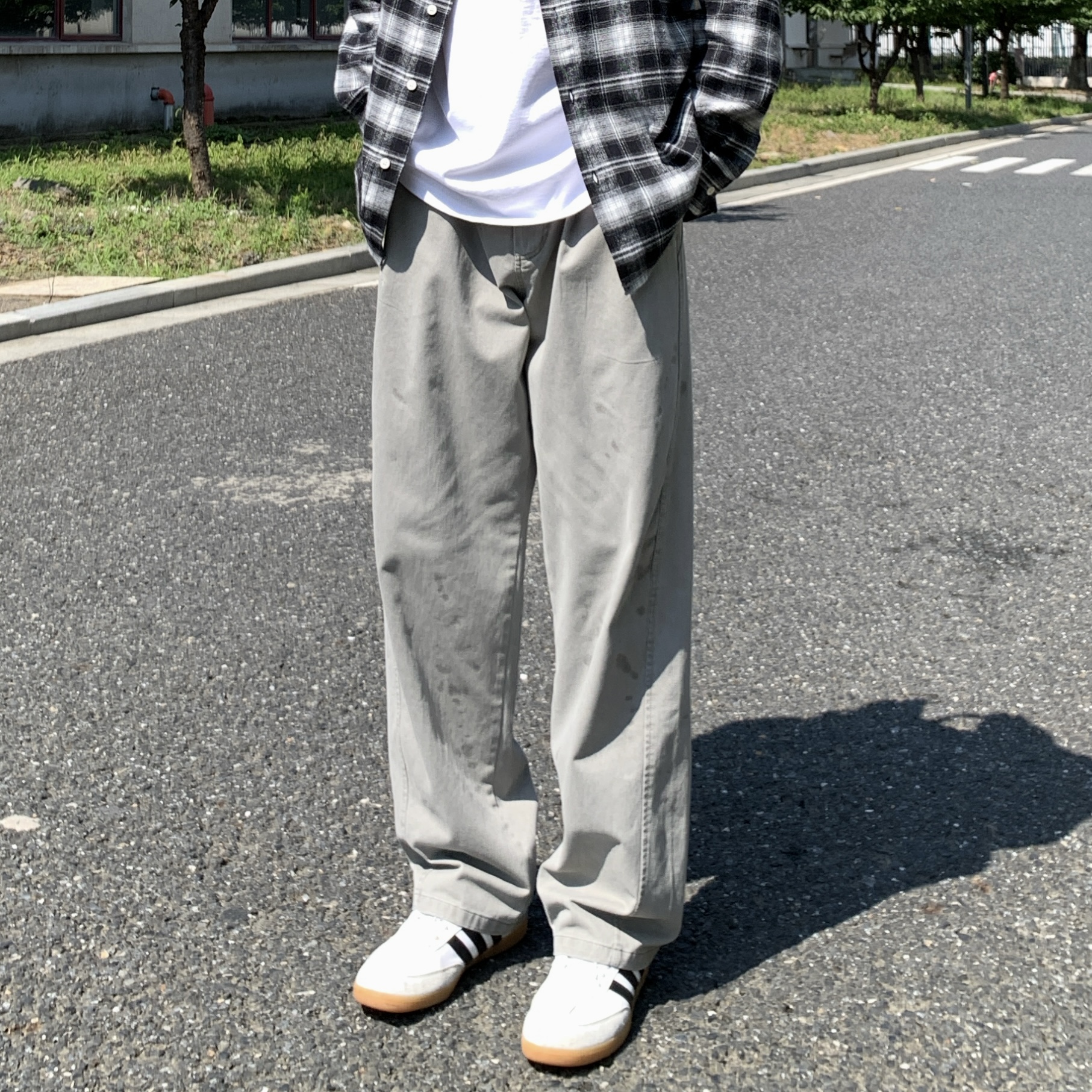 SUNSET 纯色半松紧水洗休闲裤男2025秋季简约直筒百搭长裤子【K02】