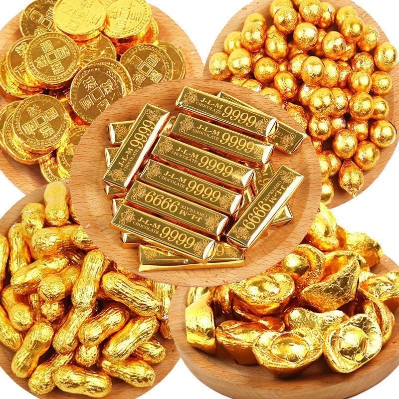 过年宴请黑巧克力金币元宝金条巧克力休闲零食蛋糕装饰喜糖果混装