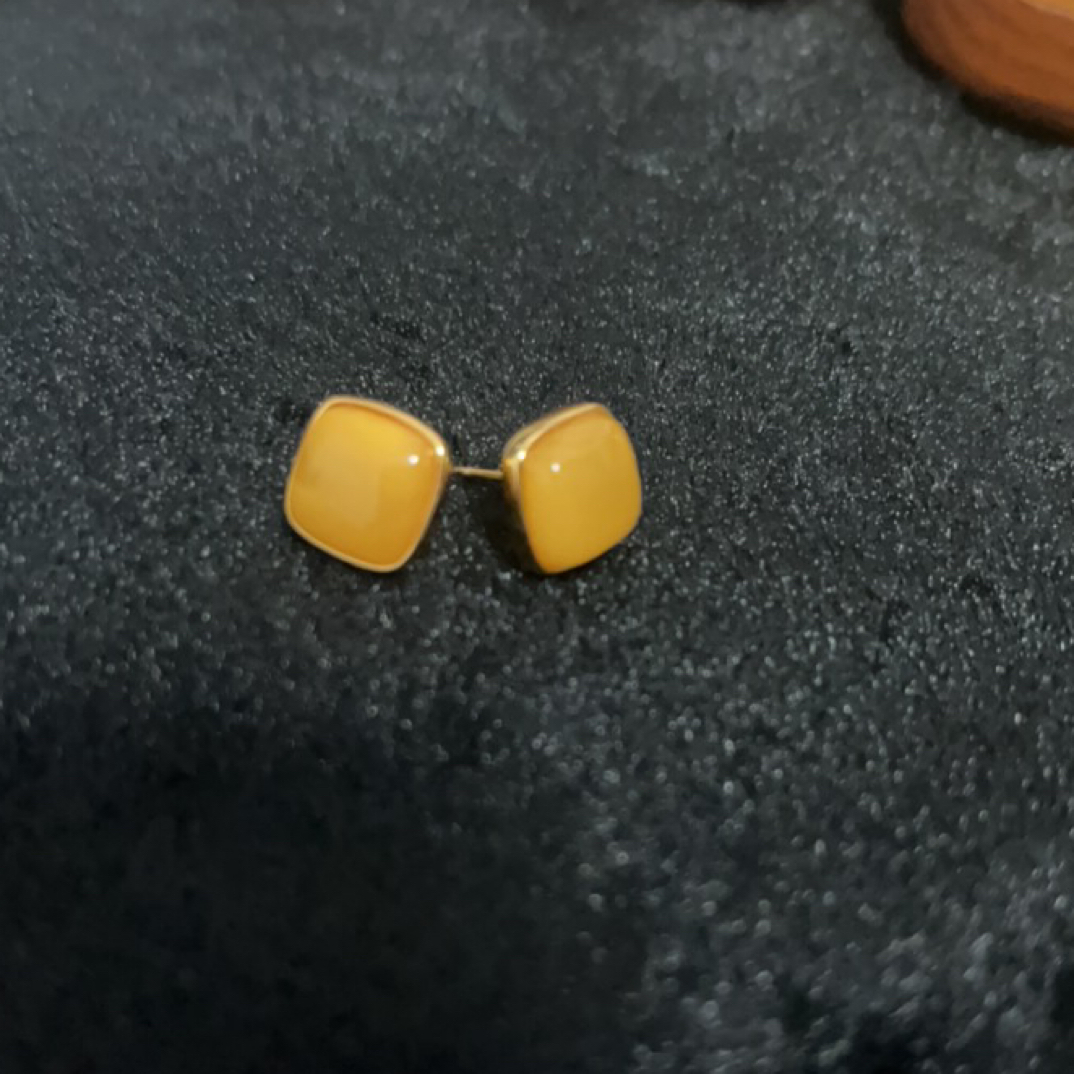 银镶嵌方形耳钉简约百搭日常通勤蜜蜡耳饰