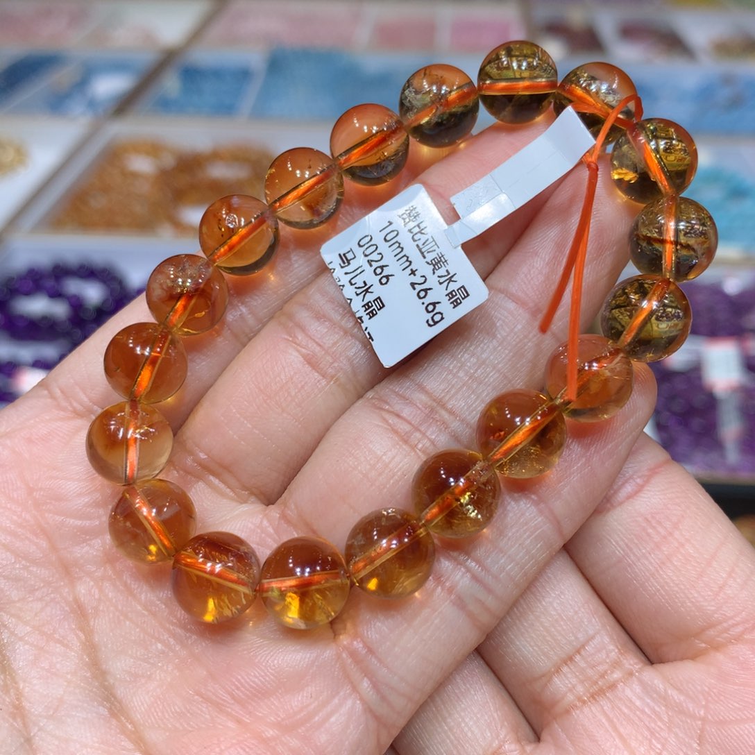 黄晶手链未镶嵌赞比亚黄水晶10mm+