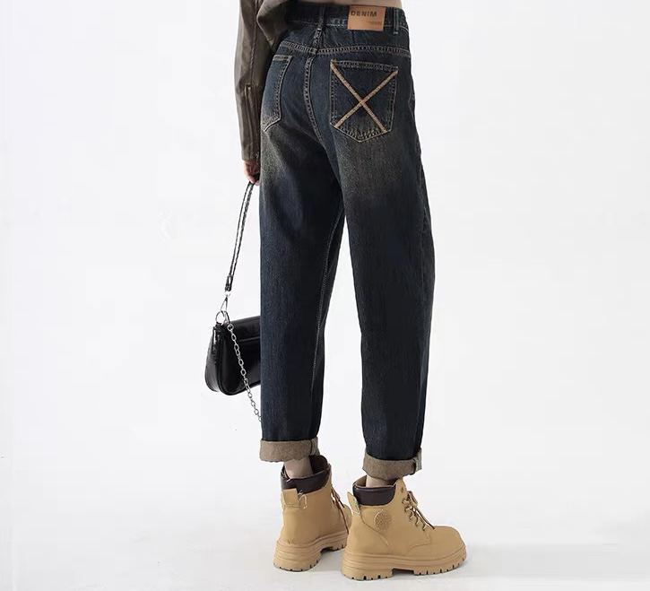 （瑕疵慎拍）6689九分复古风哈伦老爹裤萝卜裤牛仔裤