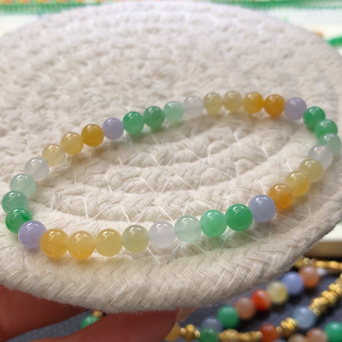 定制翡翠未镶嵌 毛货抛光定制 三彩单圈 卡5+