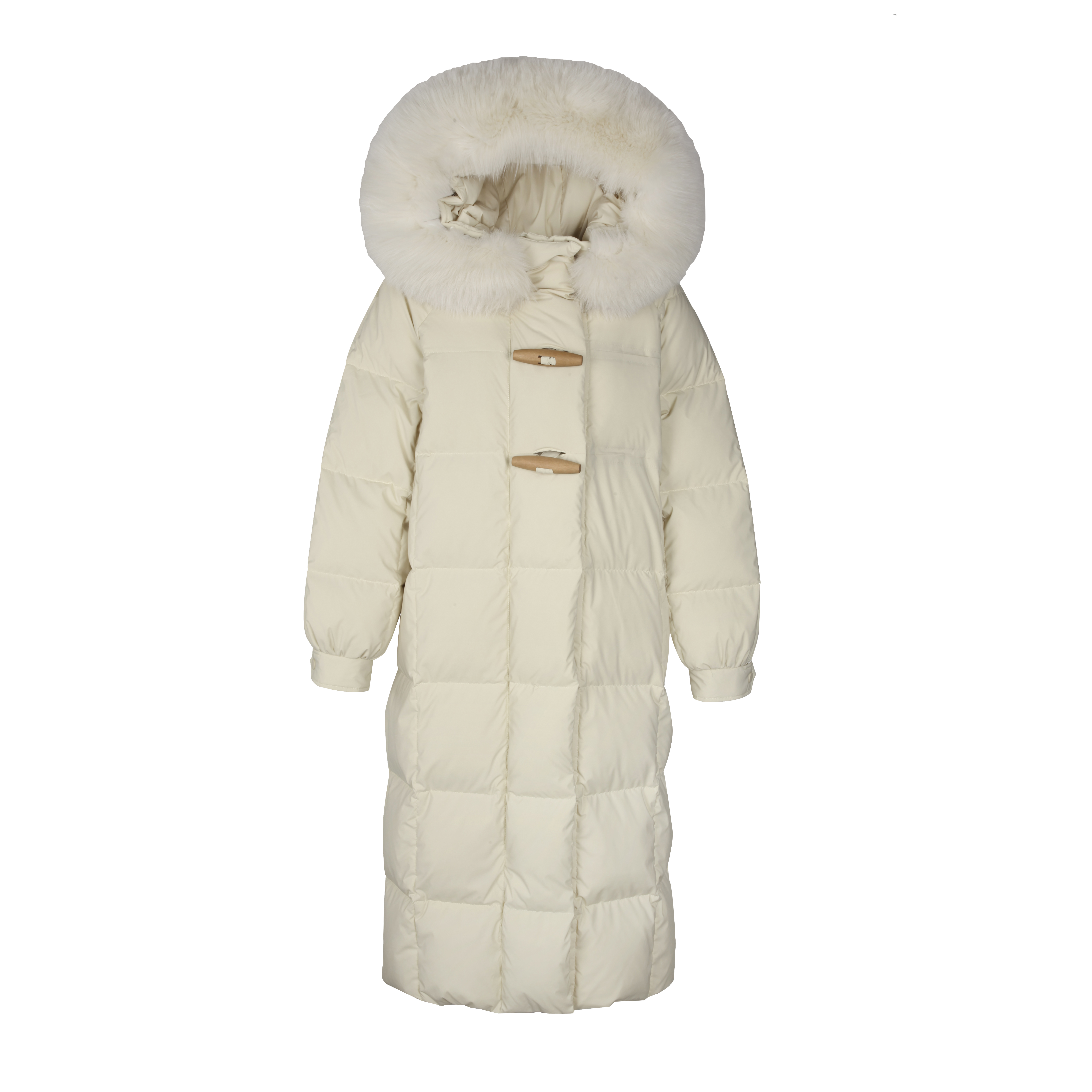 90白鸭绒长款毛领羽绒服