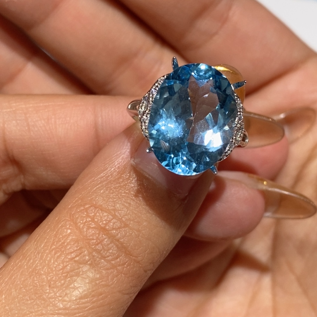 托帕石戒指银S925镶嵌