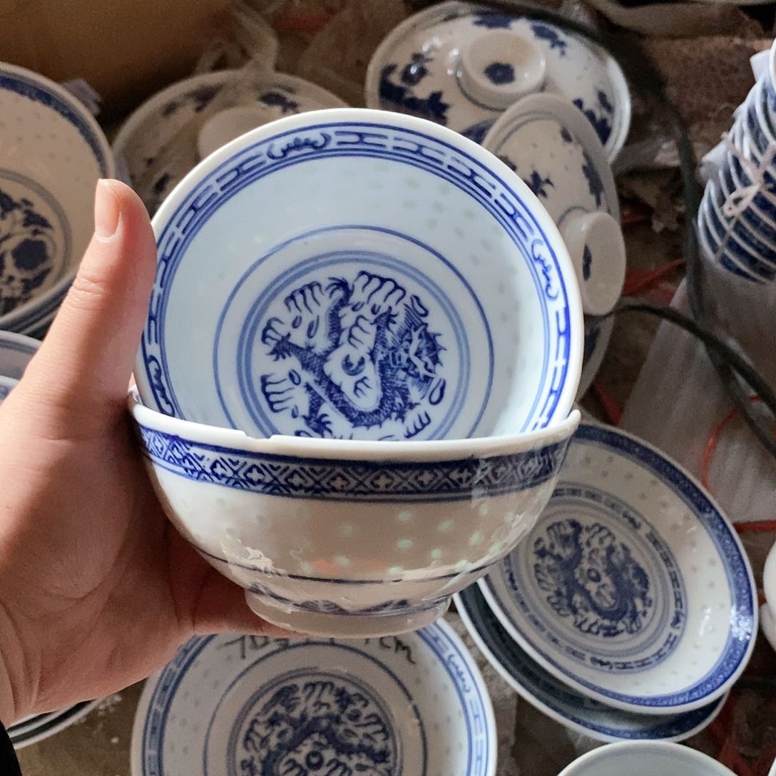 摆件5寸青花玲珑瓷碗拍6发8