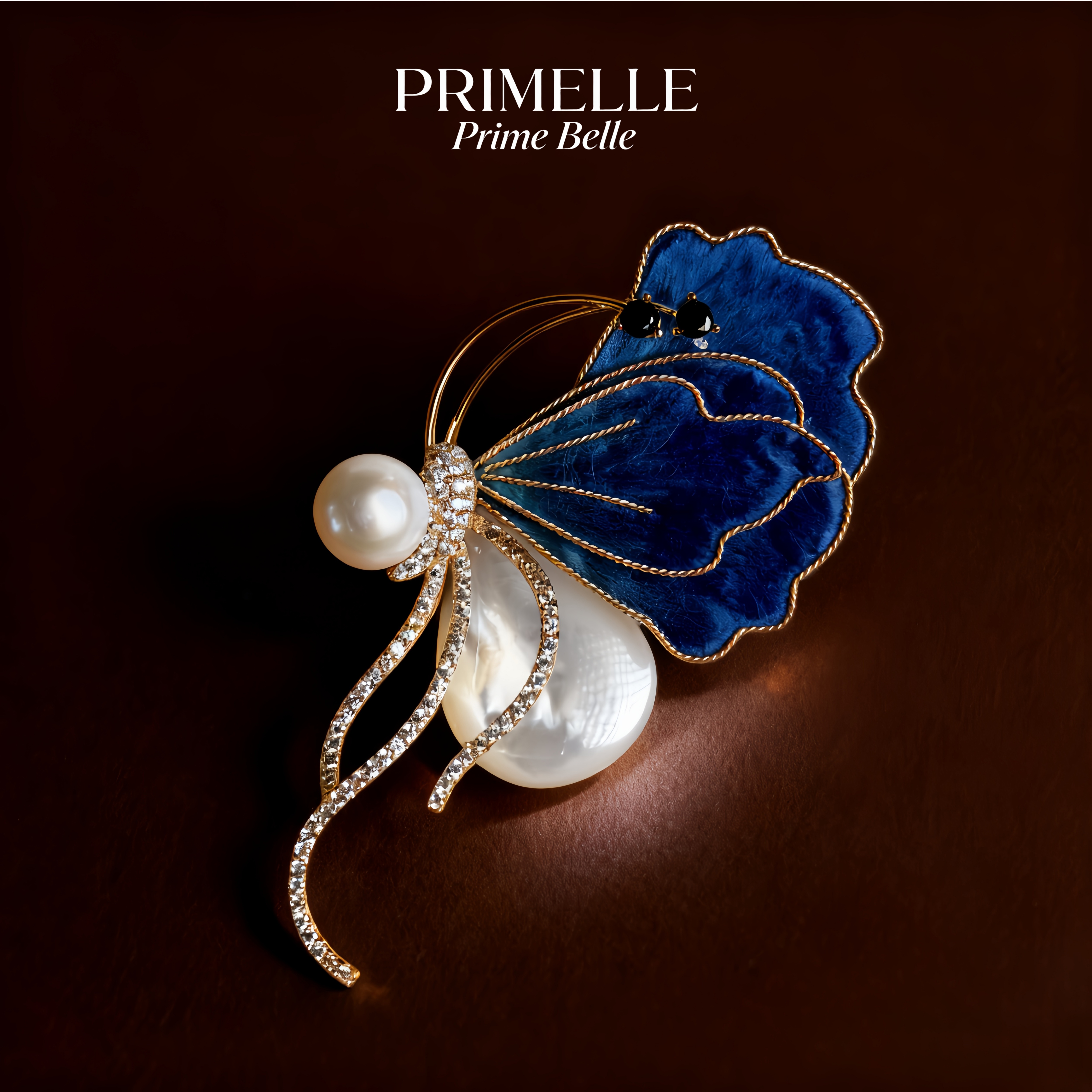 铜胸针 初雅PIN-绒花系列【幽蓝金蝶】设计师款铜镀金胸针