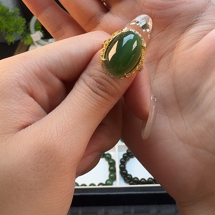 和田玉（碧玉）银S925镶嵌戒指